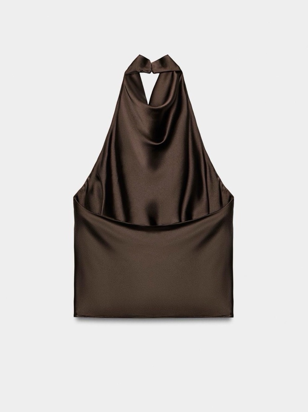 NEW Zara Chocolate Brown Satin Halter Top - Picture 4 of 6